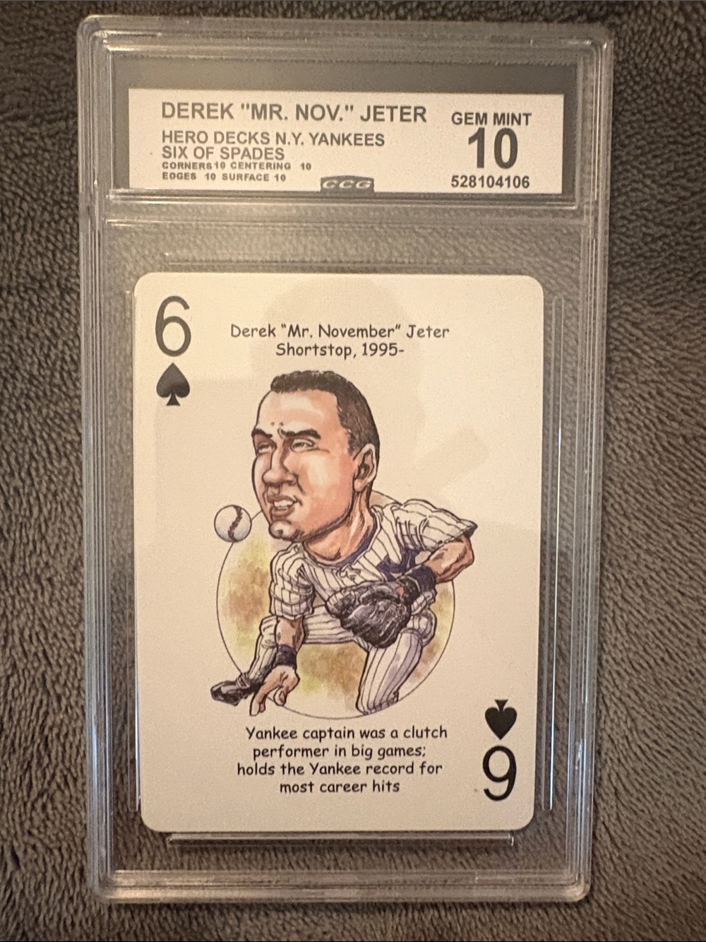 Derek "Mr. Nov." Jeter Six of Spades Graded Collectible Card - White